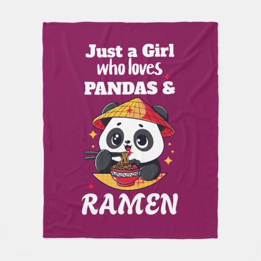 Liebe Pandas und Ramen (weißer Text) Fleecedecke (Vorderseite)