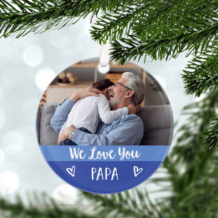 Liebe Papa  Blauer Farbblock Zwei Foto Ornament