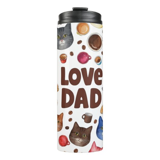 Liebe Papa Katzen und Kaffee Muster Thermosbecher (Vorderseite)