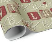 Liebe-Papiertafel, rot-hellgrau, Geschenkpapier (Rolleneckpunkt)