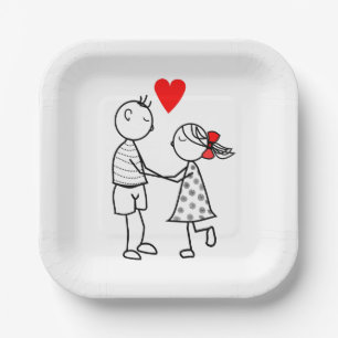 Liebe Pappteller mit süßem Pärchen