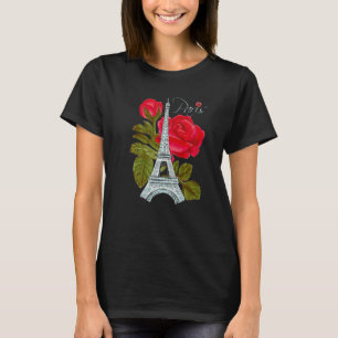 Liebe Paris Eiffelturm mit Rose Französische Liebe T-Shirt