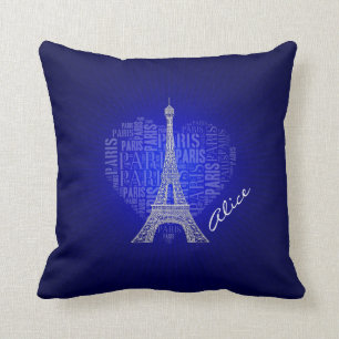 Liebe Paris Leuchten Blau Hintergrund Kissen