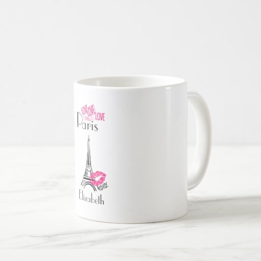 Liebe Paris mit Eiffelturm und Lipstick Lippen Kaffeetasse (VorderseiteRechts)