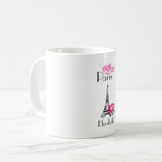 Liebe Paris mit Eiffelturm und Lipstick Lippen Kaffeetasse (Vorderseite Links)