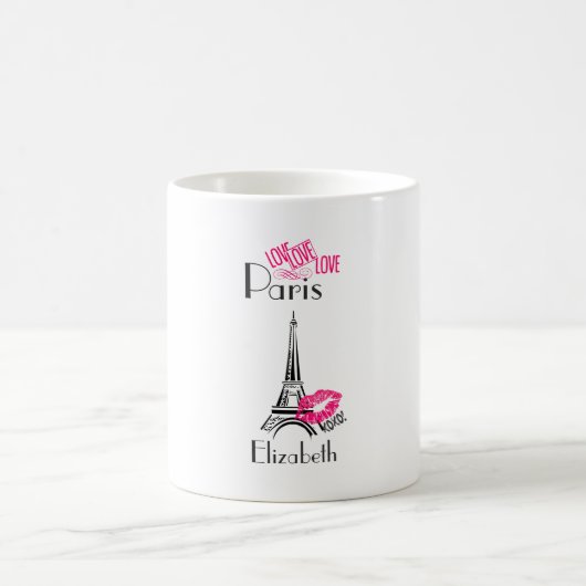 Liebe Paris mit Eiffelturm und Lipstick Lippen Kaffeetasse (Mittel)
