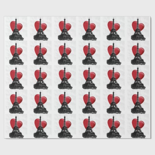 Liebe Paris Red Heart Eiffel Tower Geschenkpapier (Flach)