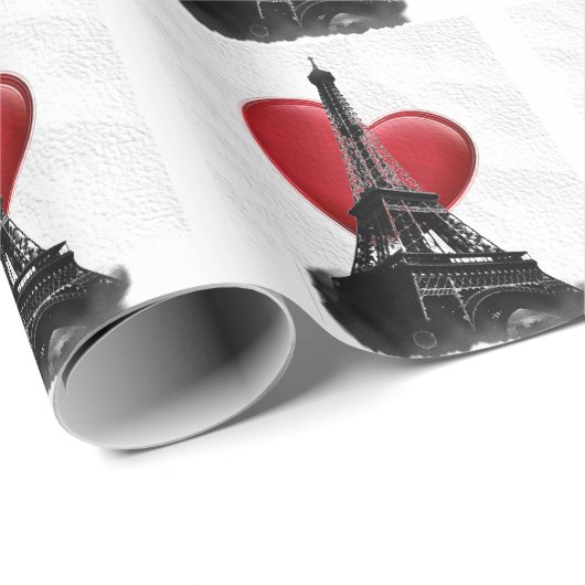Liebe Paris Red Heart Eiffel Tower Geschenkpapier (Rolleneckpunkt)