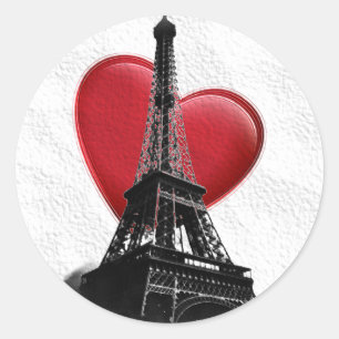 Liebe Paris Red Heart Eiffel Tower Runder Aufkleber