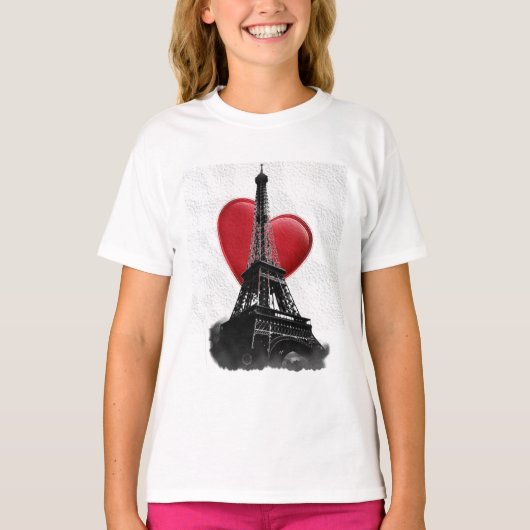 Liebe Paris Red Heart Eiffel Tower T-Shirt (Vorderseite)