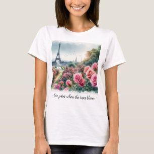 Liebe Paris Rosa Rosen Florales T-Shirt