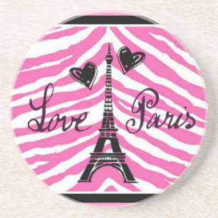 LIEBE-PARIS ROSA ZEBRA-EIFFEL-TURM-HERZ-DRUCK GETRÄNKEUNTERSETZER