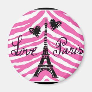 LIEBE-PARIS ROSA ZEBRA-EIFFEL-TURM-HERZ-DRUCK MAGNET