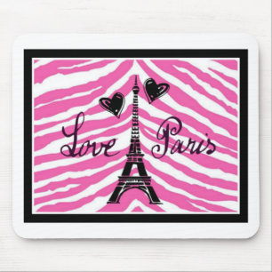 LIEBE-PARIS ROSA ZEBRA-EIFFEL-TURM-HERZ-DRUCK MOUSEPAD