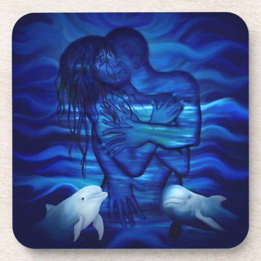 Liebe, Passionsakt - Paar mit Dolphin Getränkeuntersetzer (Vorderseite)