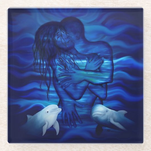 Liebe, Passionsakt - Paar mit Dolphin Glasuntersetzer (Vorderseite)