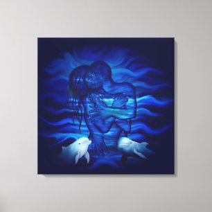 Liebe, Passionsakt - Paar mit Dolphin Leinwanddruck