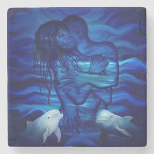Liebe, Passionsakt - Paar mit Dolphin Steinuntersetzer