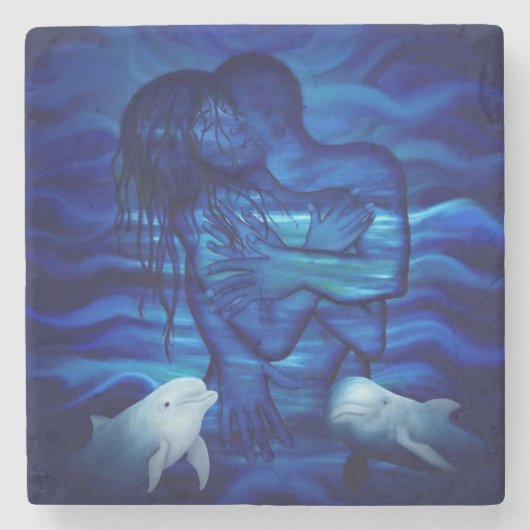 Liebe, Passionsakt - Paar mit Dolphin Steinuntersetzer (Vorderseite)