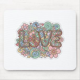 Liebe Pastell Blumen Retro-Typografie Mousepad