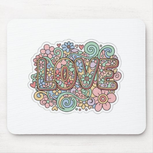 Liebe Pastell Blumen Retro-Typografie Mousepad (Vorne)