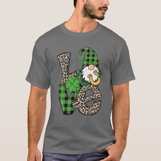 LIEBE Patrick Day Gnomes Leopard Green Kariert Sha T-Shirt (Vorderseite)