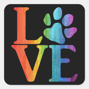 Liebe Paw Classic Rainbow Quadratischer Aufkleber