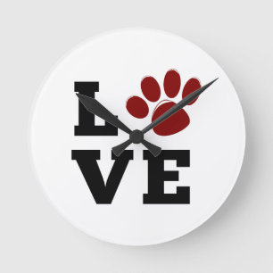Liebe Paw Print Animal Lover Dog Lover Runde Wanduhr