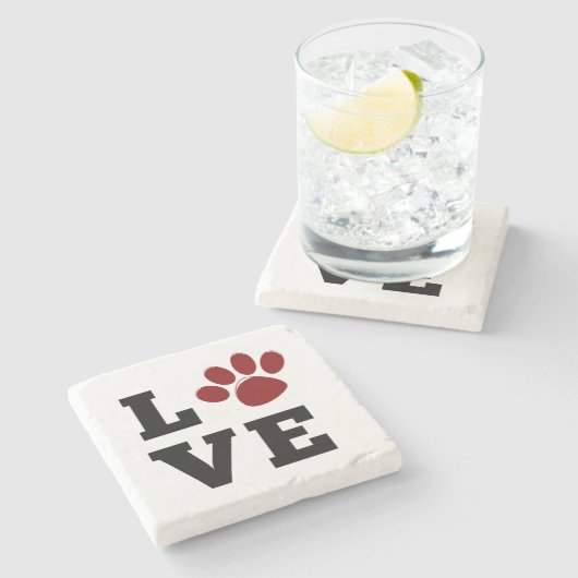 Liebe Paw Print Animal Lover Dog Lover Steinuntersetzer (Seitenansicht)
