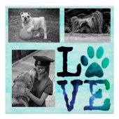 LIEBE, Paw Print Personalisiert Hund Aquamarin Pos Poster (Vorderseite)