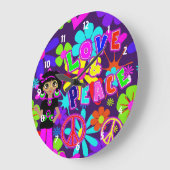 Liebe & Peace 60's Hippie Blume Power Groovy Große Wanduhr (Winkel)