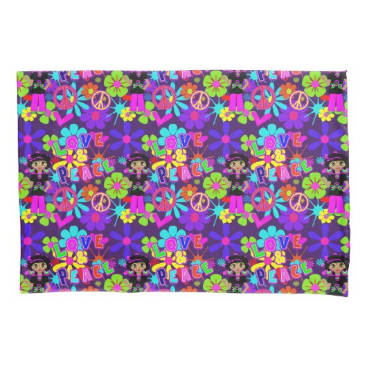 Liebe & Peace 60's Hippie Blume Power Groovy Kissenbezug (Vorderseite)