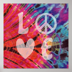 Liebe Peace Abstrakt Hippie Pink Blue Batik Gefärb Poster