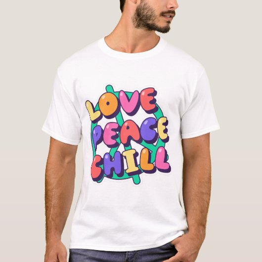 Liebe Peace Chill, Groovy Vibes Art T-Shirt (Vorderseite)