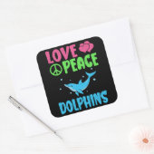 Liebe Peace Delphine Niedliche Meerestiere Dolphin Quadratischer Aufkleber (Umschlag)
