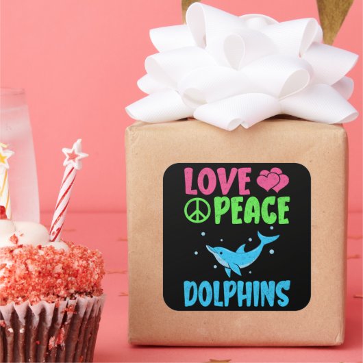 Liebe Peace Delphine Niedliche Meerestiere Dolphin Quadratischer Aufkleber (Party)