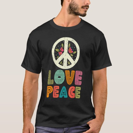 Liebe Peace Floral Peace 60er 70er Costume Men W T-Shirt (Vorderseite)