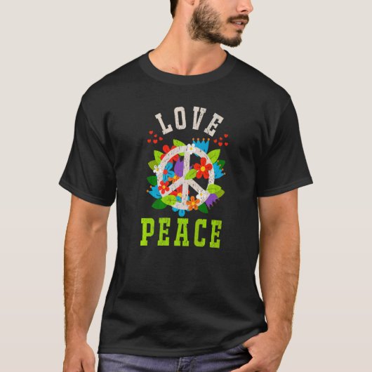 Liebe Peace Floral Peace 60er 70er Costume Men W T-Shirt (Vorderseite)