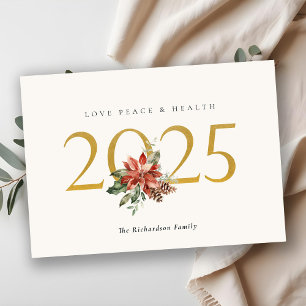 Liebe Peace Health Poinsettia Bunch Foil Gold 2023 Feiertagskarte