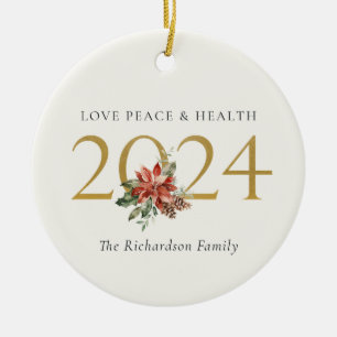 Liebe Peace Health Poinsettia Bunch Foil Gold 2024 Keramik Ornament
