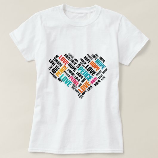 LIEBE PEACE HOPE Chic Stylish Word Cloud T-Shirt (Design vorne)