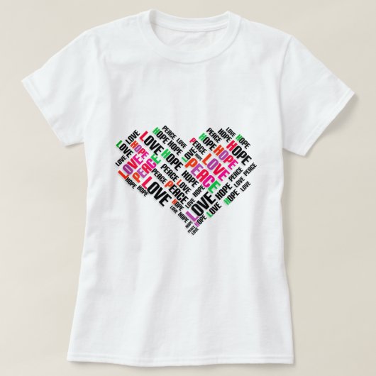 LIEBE PEACE HOPE Chic Stylish Word Cloud T-Shirt (Design vorne)