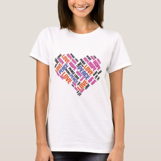 LIEBE PEACE HOPE Chic Stylish Word Cloud T-Shirt (Vorderseite)
