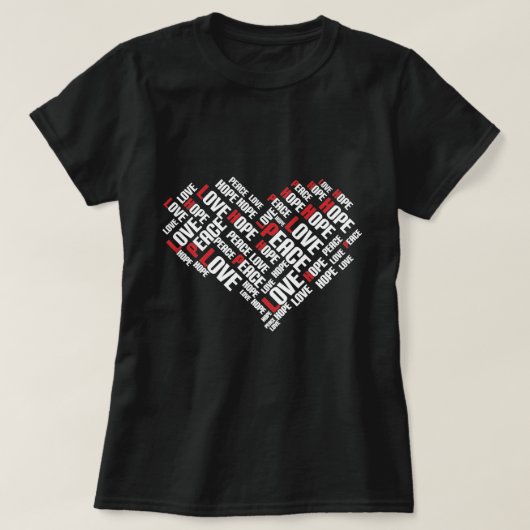LIEBE PEACE HOPE Chic Stylish Word Cloud T-Shirt (Design vorne)