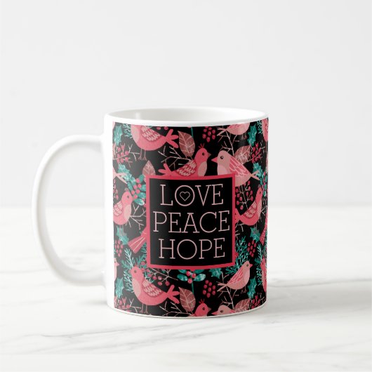 Liebe Peace Hope Christmas Winter Red Berries Bird Kaffeetasse (Links)