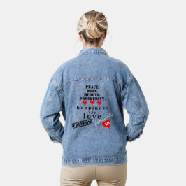 Liebe Peace Hope Freedom Red Hearts Jeansjacke