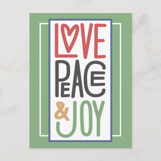 Liebe Peace & Joliday Postcard Feiertagspostkarte (Vorderseite)