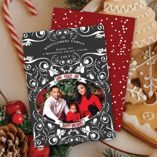 Liebe Peace Joy Art Nouveau Floral Geblüht Foto Feiertagskarte