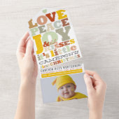 Liebe Peace Joy & Baby Kisses Foto Holiday Birth All In One Einladung (Abreißen)