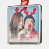 Liebe Peace Joy Foto Niedlich Red Christmas Ornament Aus Metall (Links)
